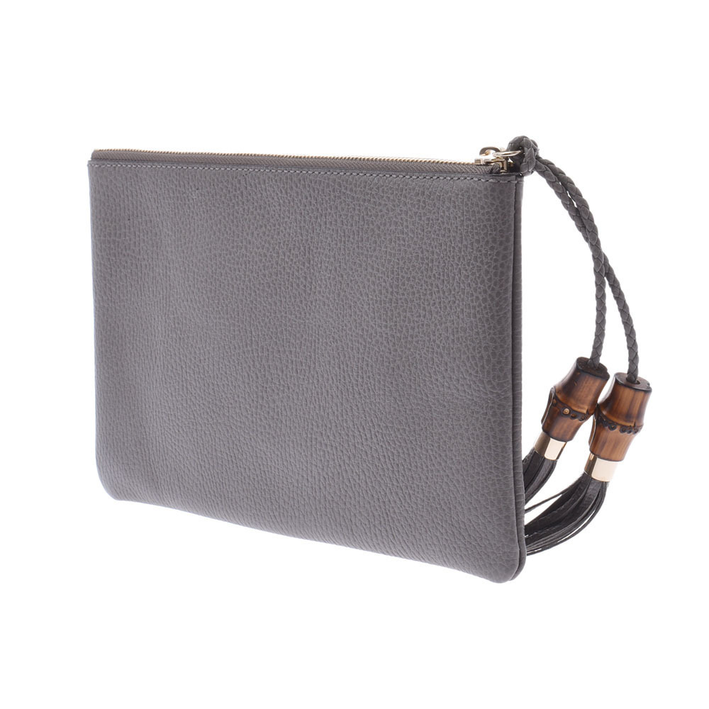 Gucci Handle Gray Tassel 2way Top Clutch Calfskin Bamboo Bag